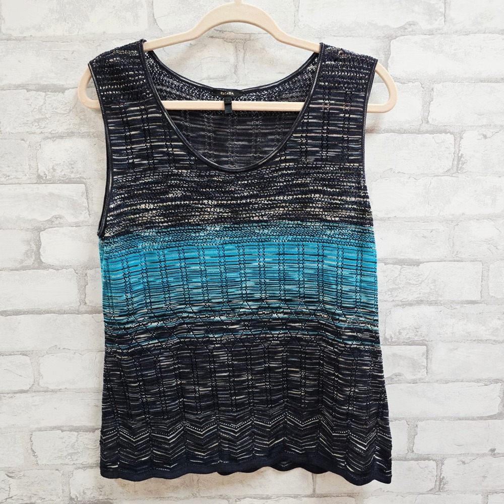 Escada Womens Blue‎ Navy Knit Tank Top Chevron Pointelle Shell Size 44 US Large